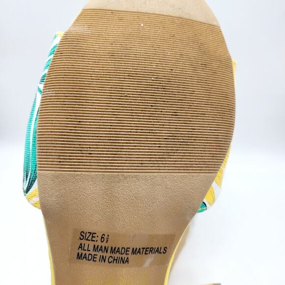 Lulus Jax Yellow Multi Print Vegan Suede Mules Sz 6.5 - Picture 10 of 11